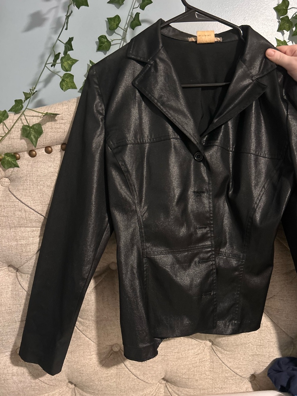 La Belle Black Faux Leather Blazer Jacket